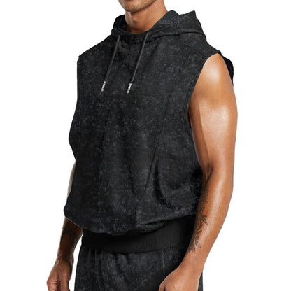 Men's Sleeveless Hooded Top | Floral Print Tank With 3D Patch Pocket Design