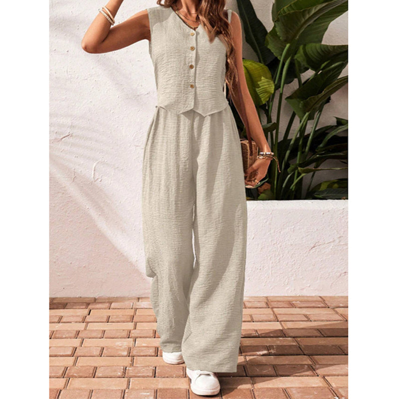 Women's Two Piece Outfits – Crop Vest Blazer & Wide Leg Pants Matching Suit Sets