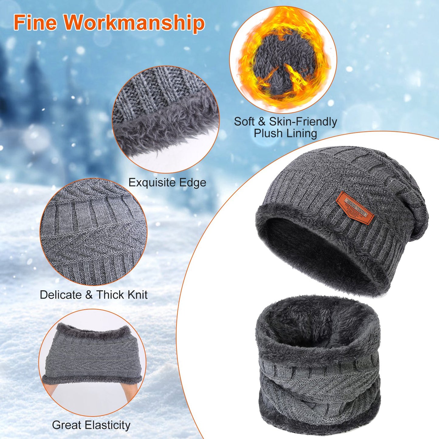 Winter Hat Scarf Gloves 3 Piece Knitted Set | Warm Winter Accessories | Touchscreen Gloves