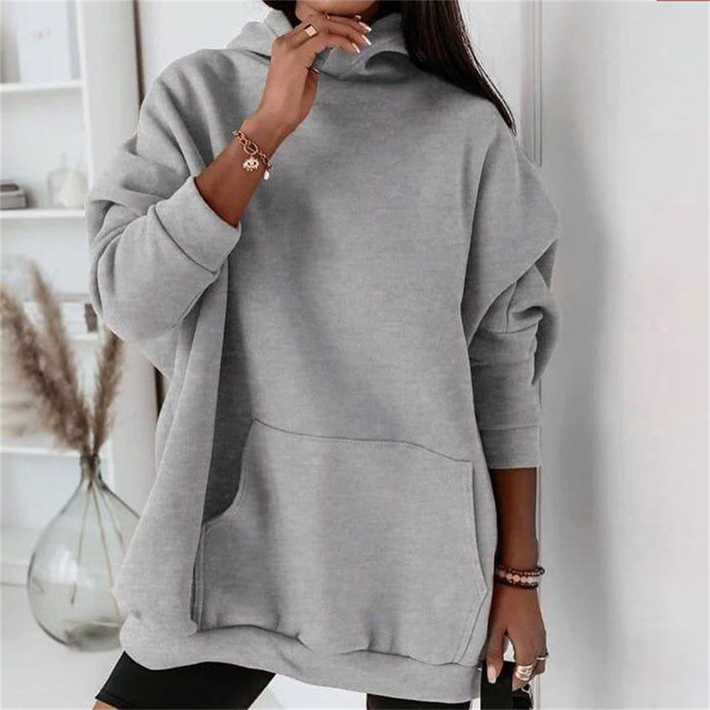 Fleece Pullover Hoodie - Loose Fit Solid Color Sweater With Pockets