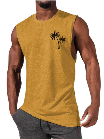 Men's Workout Tank Top - Summer Fitness Vest With Coconut Tree Embroidery