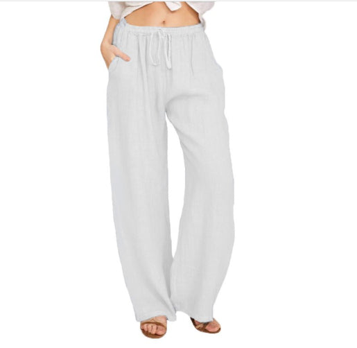 Cotton Linen Yoga Pants | Women's Loose High Waist Wide Leg Trousers