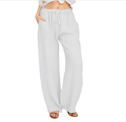 Cotton Linen Yoga Pants | Women's Loose High Waist Wide Leg Trousers