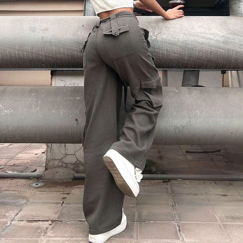 Workwear Jeans Women - Vintage Multi Pocket Denim High Waist Casual Pants