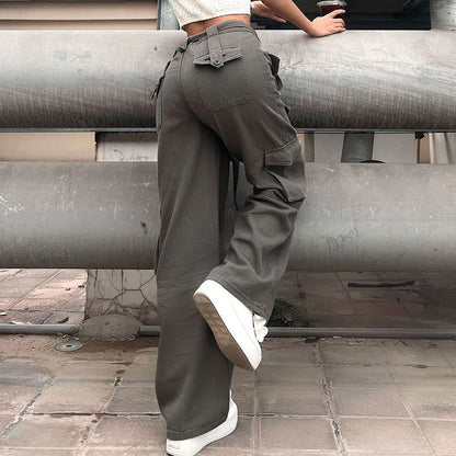 Workwear Jeans Women - Vintage Multi Pocket Denim High Waist Casual Pants