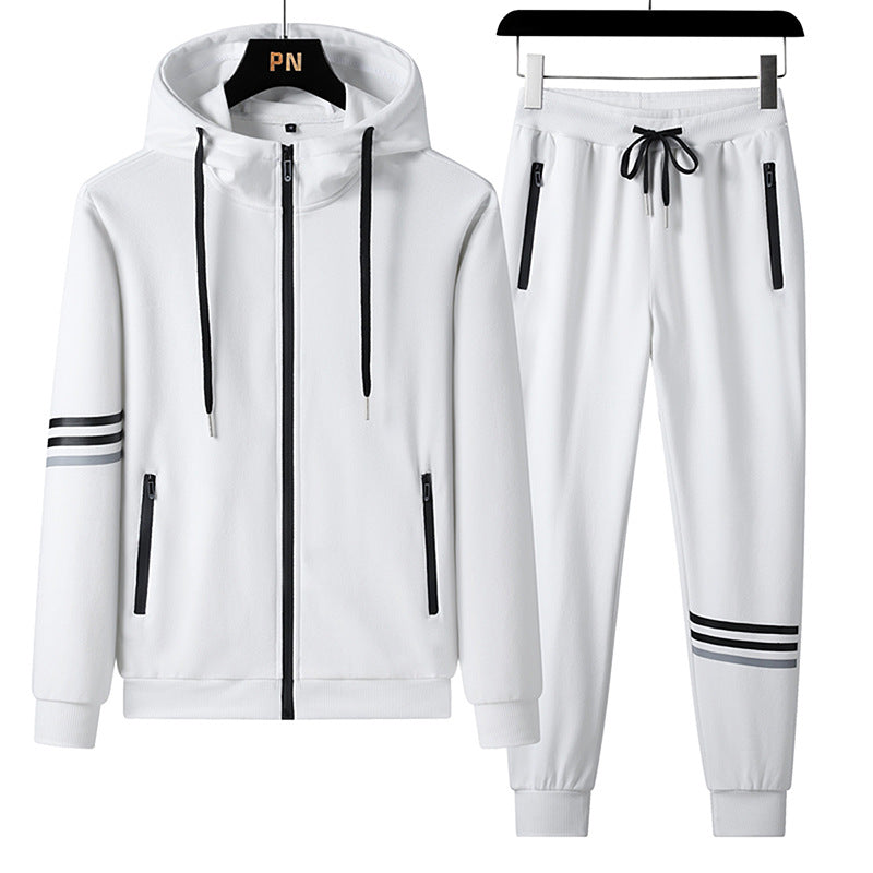 Cotton Hooded Tracksuit – Men's Casual Two-Piece Set With Breathable Sportswear