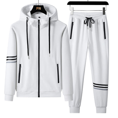 Cotton Hooded Tracksuit – Men's Casual Two-Piece Set With Breathable Sportswear