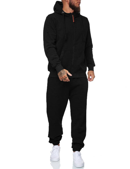 Mens Sports Suit – Hooded Cotton Blend Tracksuit With Warm Wool Lining