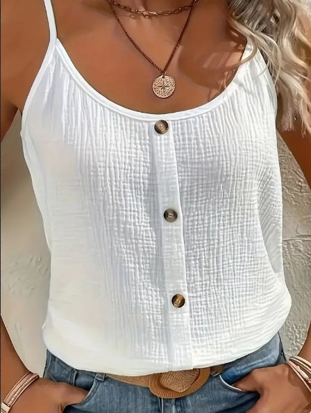 Solid Color Cami Top - Breathable Sleeveless Polyester For Spring & Summer