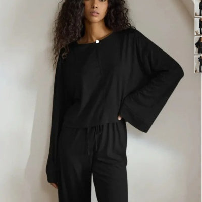 Batwing Sleeve Top Casual Homewear Suit – Comfortable Milk Silk Lounge Set