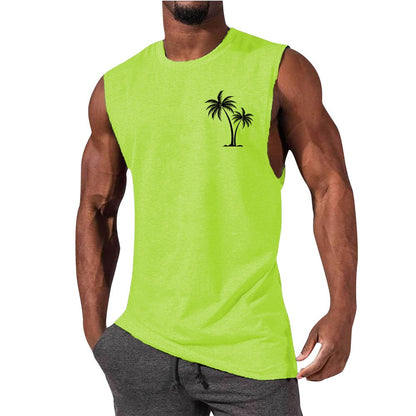 Men's Workout Tank Top - Summer Fitness Vest With Coconut Tree Embroidery