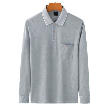 Men's Long Sleeve Shirt - Casual Polyester Pullover Top With Lapel Collar