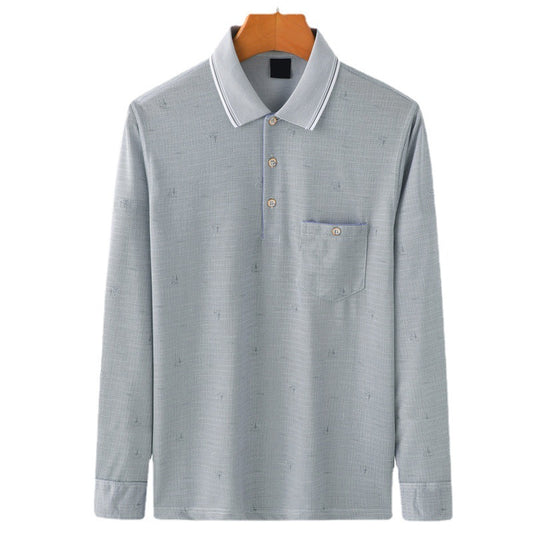 Men's Long Sleeve Shirt - Casual Polyester Pullover Top With Lapel Collar
