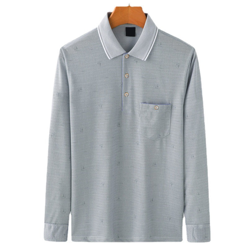 Men's Long Sleeve Shirt - Casual Polyester Pullover Top With Lapel Collar