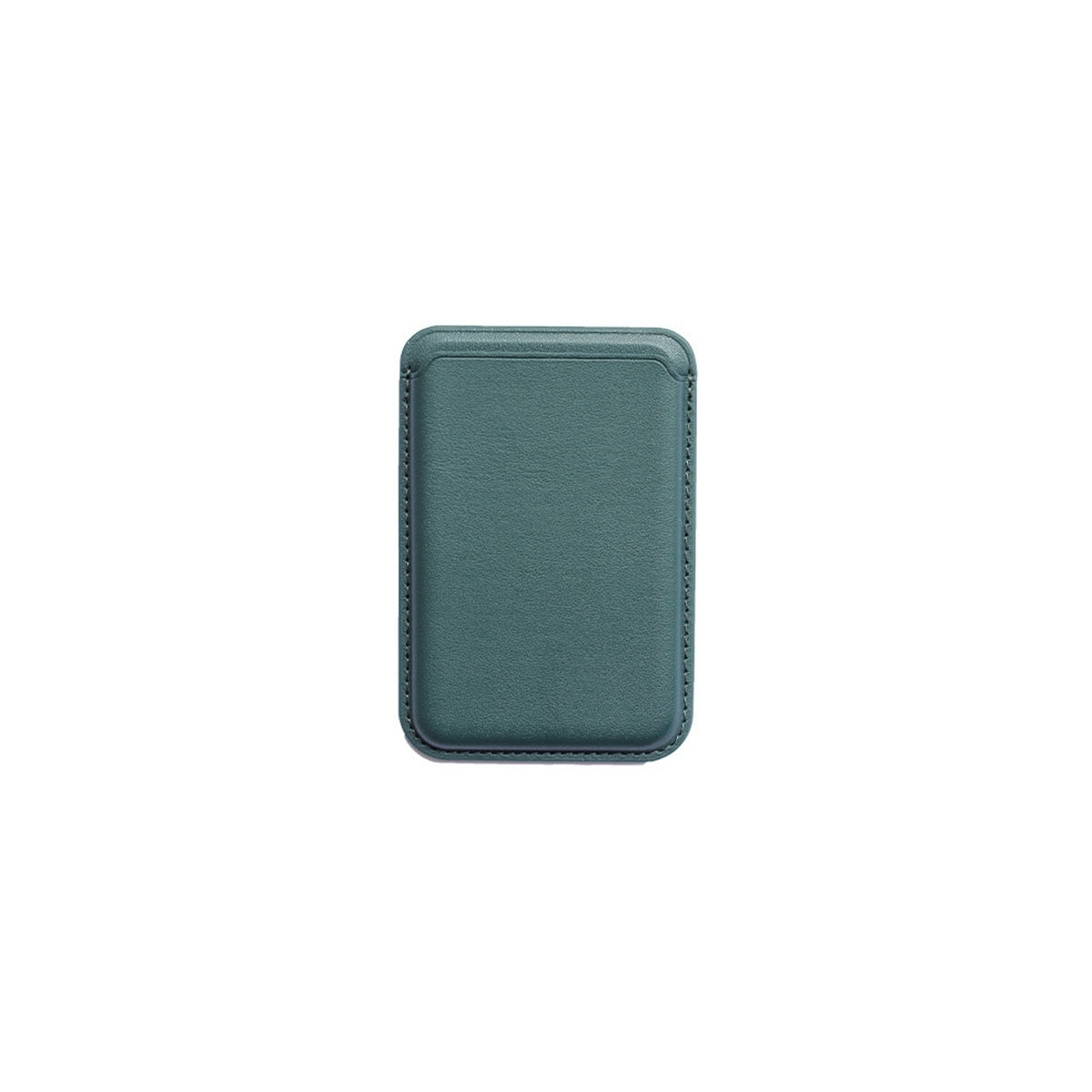 Compact teal leather card holder wallet with stitched edges on white background
