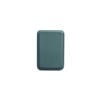 Compact teal leather card holder wallet with stitched edges on white background