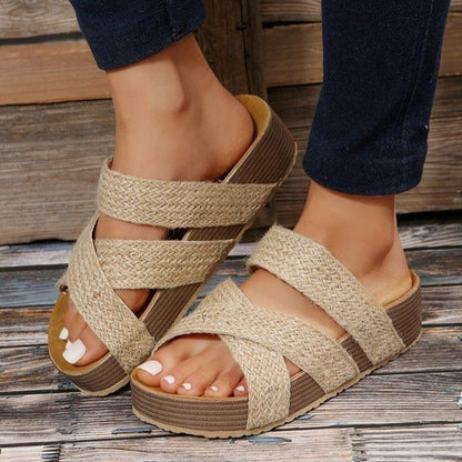 Summer Platform Sandals – Stylish Women Flat Cross Strap Slippers