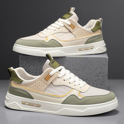 Men's Fashion Shoes | Versatile White Leather Board Sneakers Mid Heel