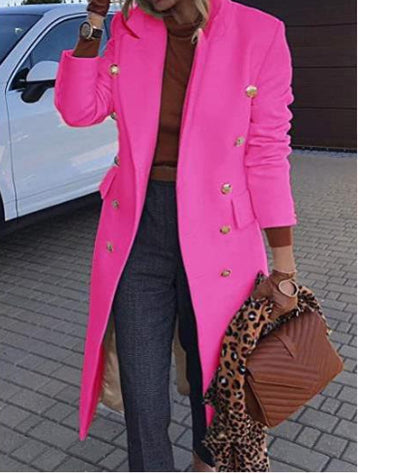 Woolen Lapel Jacket | Double-Breasted Mid-Length Coat | Slim Fit Casual Fall Outerwear