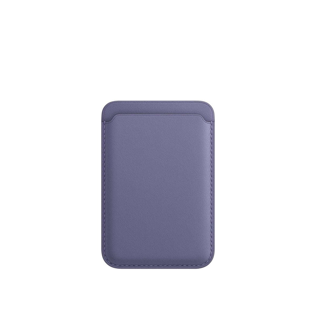 Minimalist purple leather cardholder wallet with stitched edges on white background