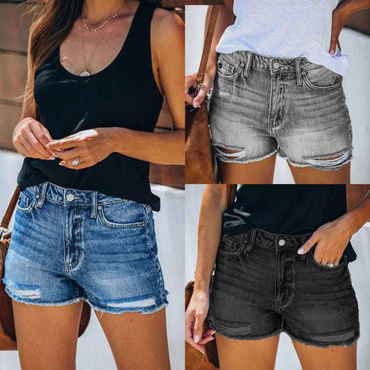 Denim Shorts Female - Summer Hole Fringe Jeans | Comfortable Commuter Style