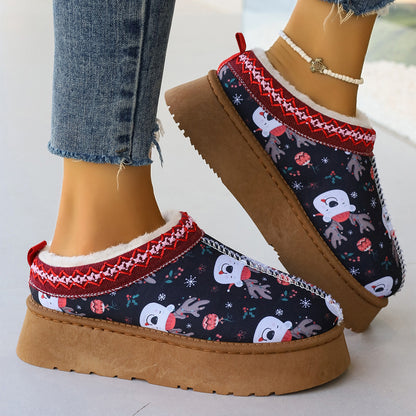 Women's Winter Ankle Boots | Plush Lined Slippers | Cartoon Print Comfort