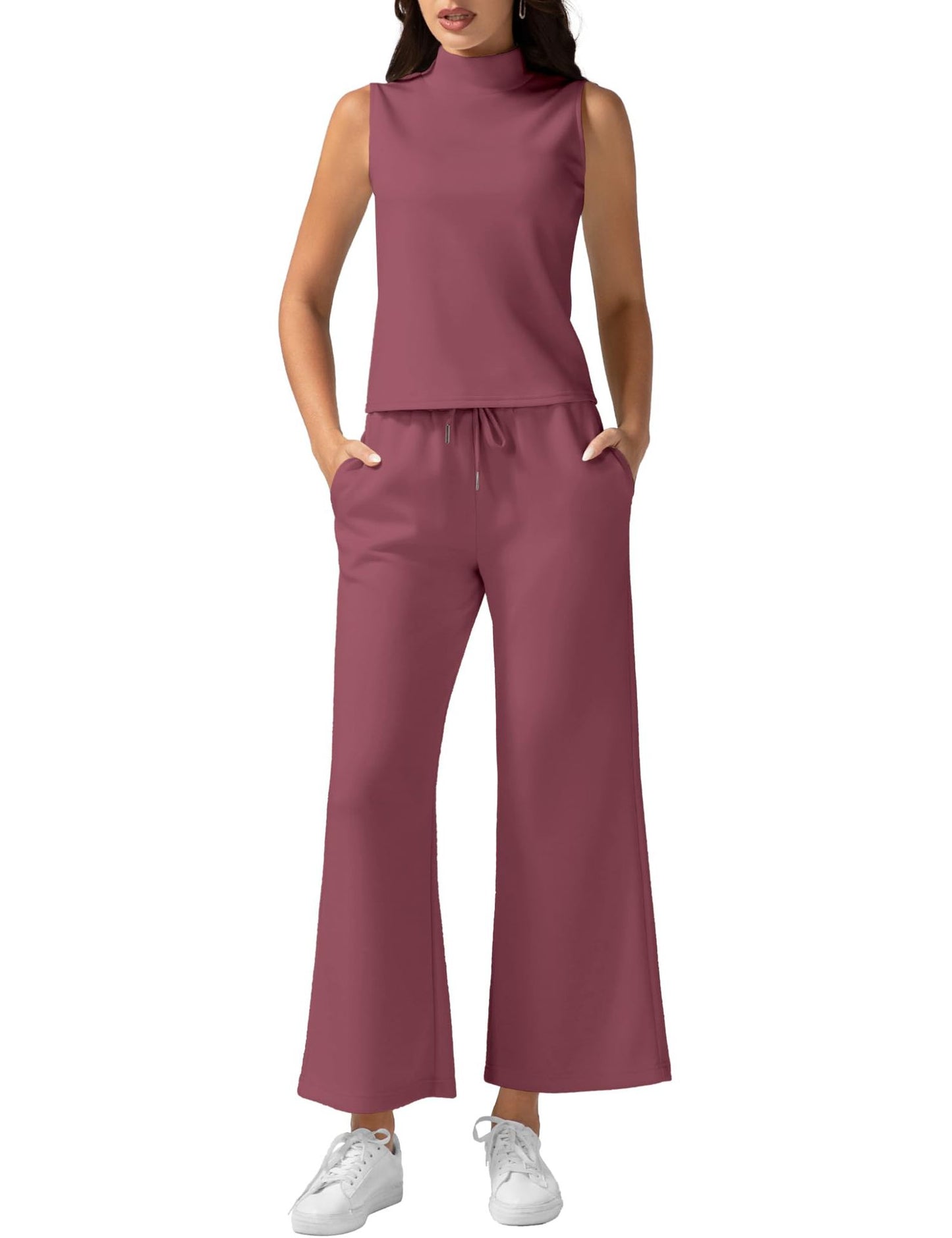 Women's Vest Pants Set - Wide Leg Cropped Pants & Sleeveless Vest Top