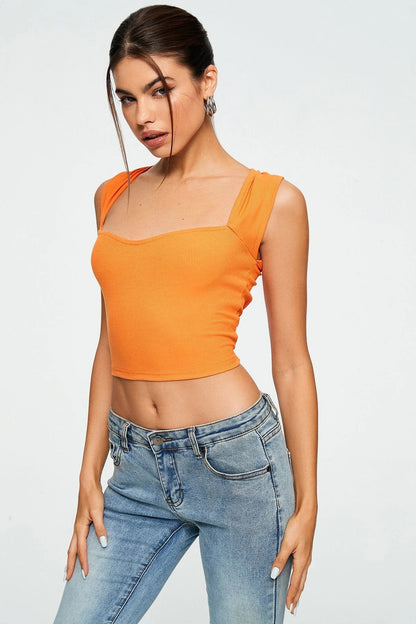 Crop Top Sleeveless Ribbed Sweetheart Neckline | Lightweight Summer Wear