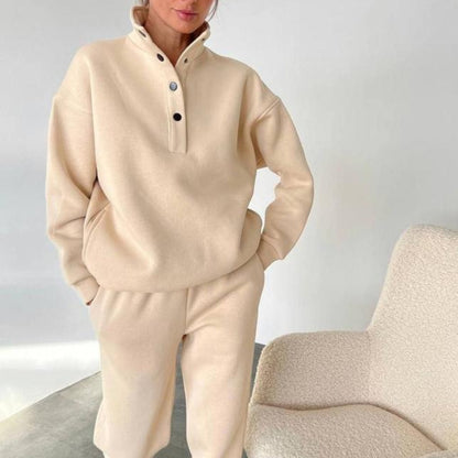 Oversized Casual Tracksuit – Women's Solid Color 2 Piece Pant Set With Warm Hoodie