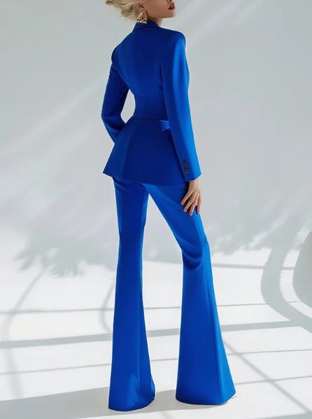 Blue Suede Suit - Vintage Two-Piece Outfit With Elegant Women's Blazer