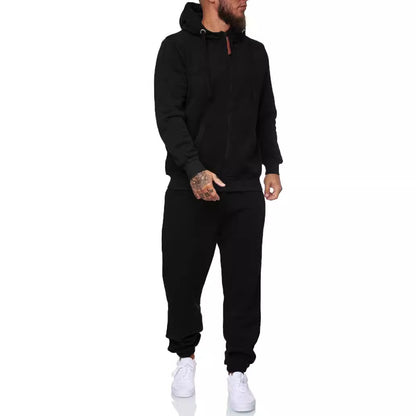 Mens Sports Suit – Hooded Cotton Blend Tracksuit With Warm Wool Lining