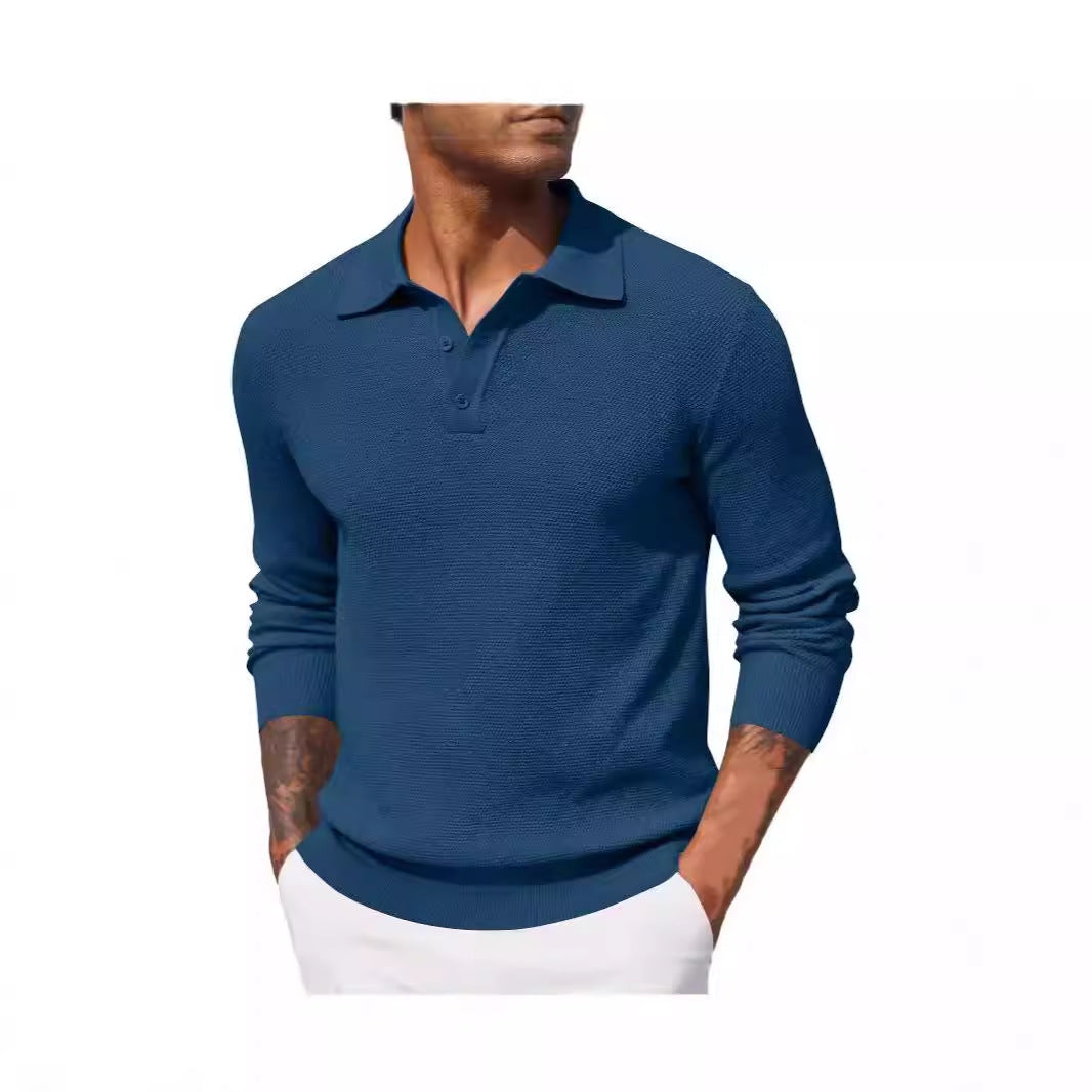 Casual Long Sleeve Top - Men's Autumn Solid Color Polyester Shirt
