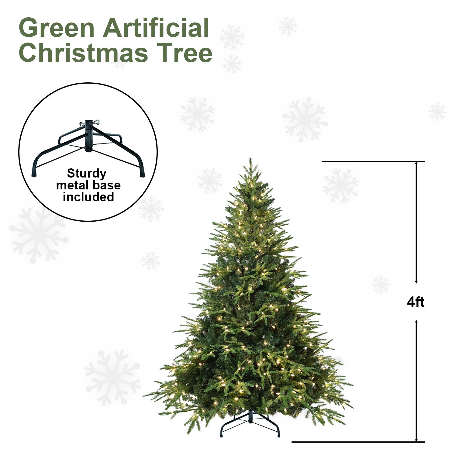 4ft green artificial Christmas tree with warm white lights and sturdy metal base included