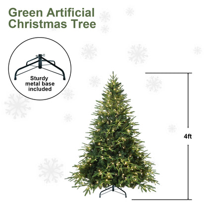 4ft green artificial Christmas tree with warm white lights and sturdy metal base included
