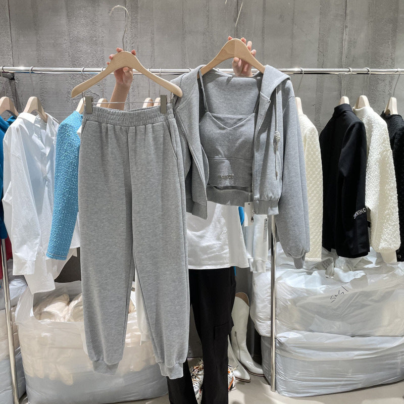 Long Sleeved Hooded Jacket - Versatile Three Piece Set With Coat, Trousers & Vest