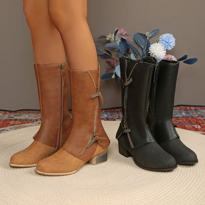 Chunky Heel Boots – Women's Martin Boots With Side Zipper & Rubber Sole