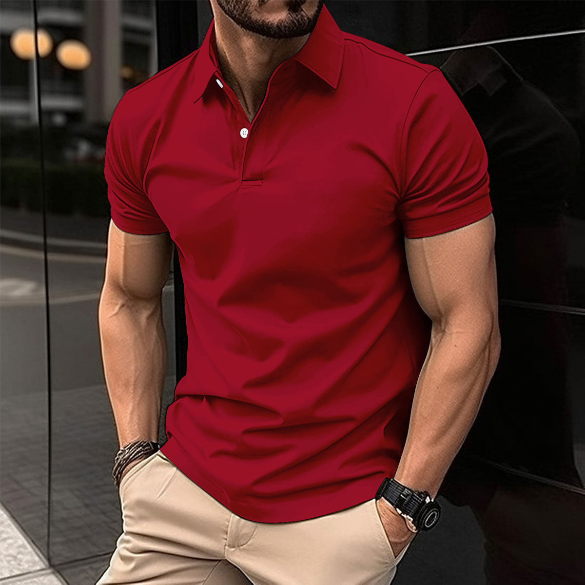 Men's Polo Shirt Summer Short Sleeve | Solid Color Button Lapel Top