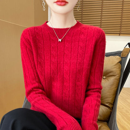 Twist Sweater Knit Vintage Round Neck Base Shirt