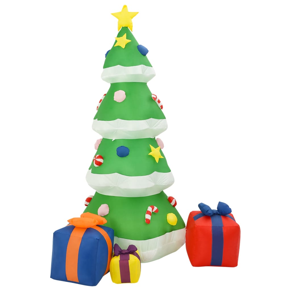 Inflatable Christmas tree decoration with candy canes, stars, and colorful gift boxes