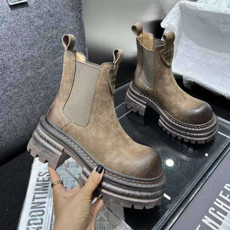 Retro Chunky Heel Boots | British Style Casual Women's Footwear | Comfortable Autumn Shoes