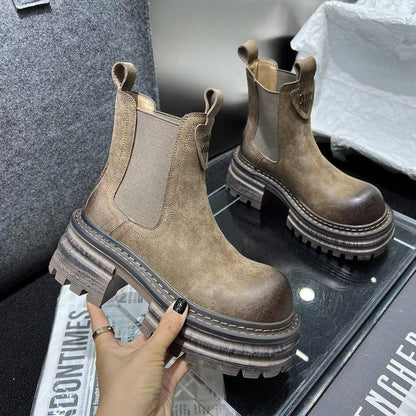 Retro Chunky Heel Boots | British Style Casual Women's Footwear | Comfortable Autumn Shoes