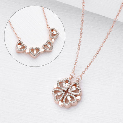 Four Leaf Clover Necklace – Retro Magnetic Folding Heart Shaped Pendant Jewelry