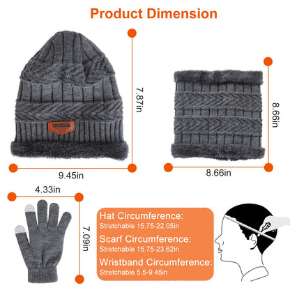 Winter Hat Scarf Gloves 3 Piece Knitted Set | Warm Winter Accessories | Touchscreen Gloves