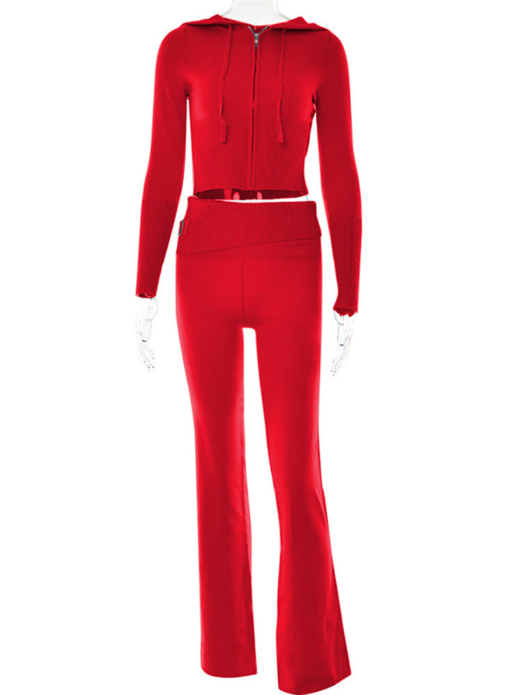 Women's Hoodie Suit | Stylish Casual Wear | Zip Sweater Set With High Waist Pants