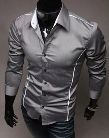 Cotton Slim Men Shirt | Long Sleeve Casual Shirt | High Quality Black White Gray
