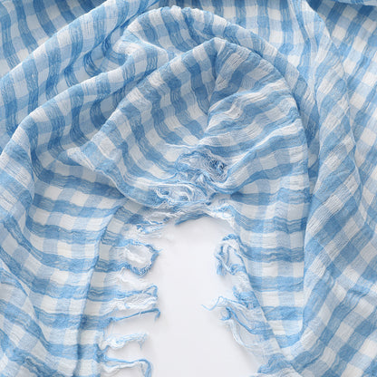 Plaid Cotton Scarf - Thin Lightweight Mid-Length Scarf for Men Women