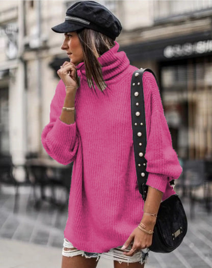 Women's Sweater Dress | Mid-Length Knitted Pullover With Splicing Design