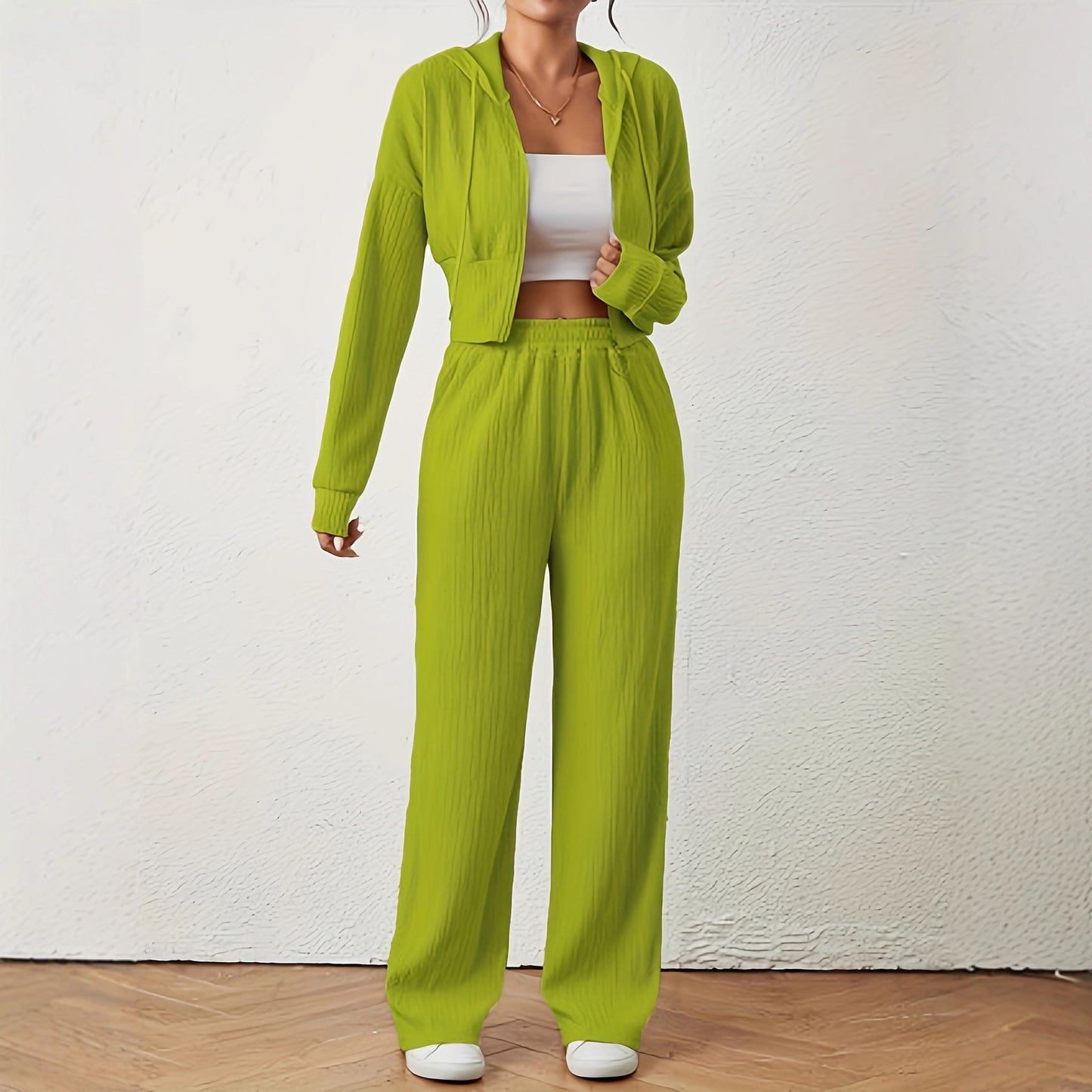 Women's Solid Color Top And Pants Set