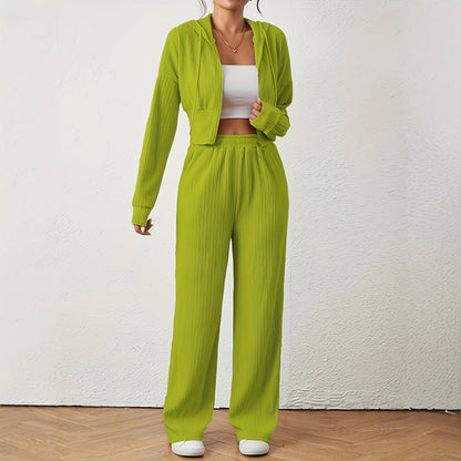 Women's Solid Color Top And Pants Set