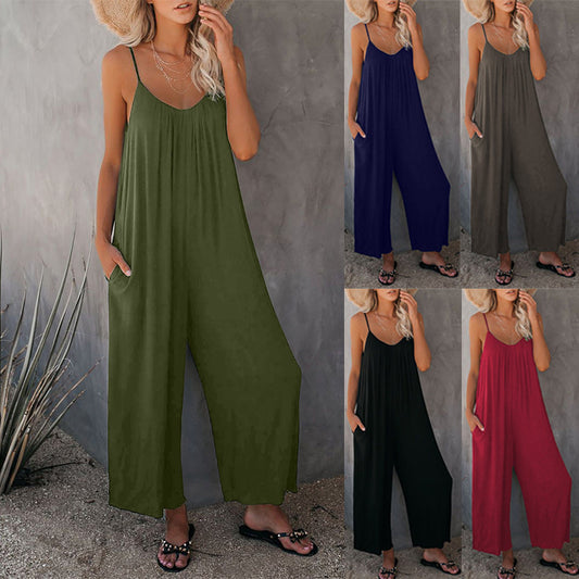 Women's Sleeveless Jumpsuit | Loose Waist Pants | Summer Romper With Pockets